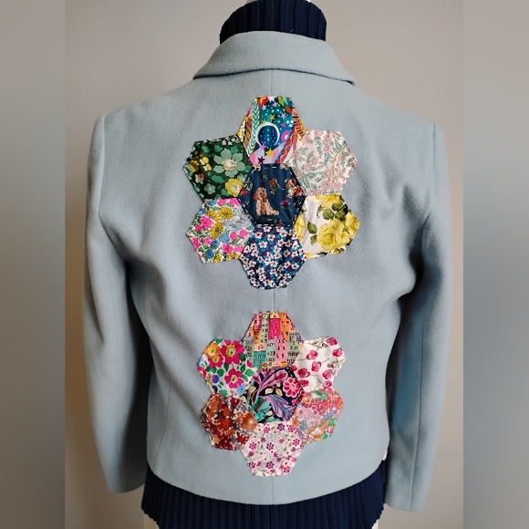 Harvé Benard Wool Cashmere Upcycled Liberty Art Fabric Patchwork Jacket Size 12P - Picture 8 of 15